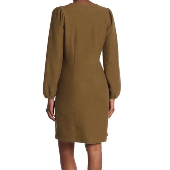 Madewell Texture and Thread Balloon Sleeve Ponte Dress in Olive Green NWOT - Picture 2 of 12
